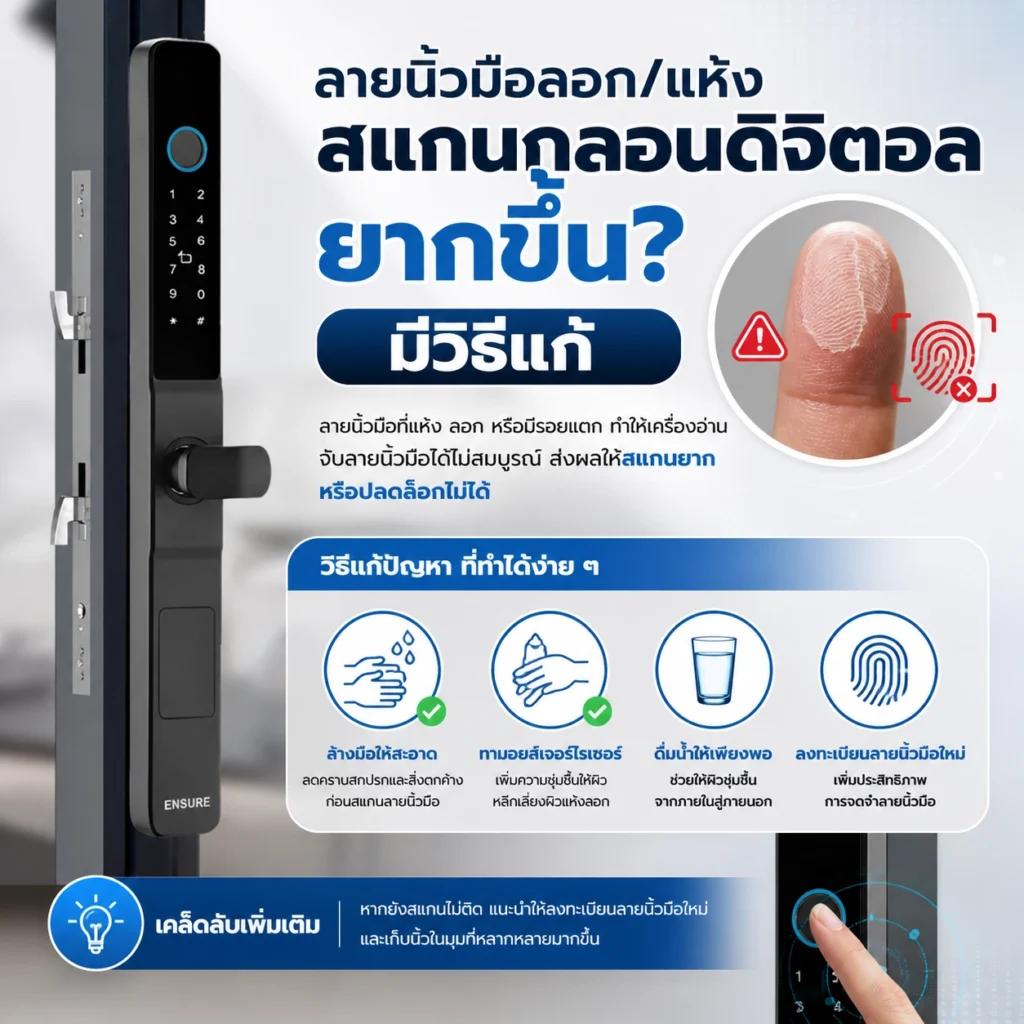 ทำไมลายนิ้วมือลอกหรือแห้งถึงทำให้สแกน กลอนดิจิตอล ยากขึ้น?